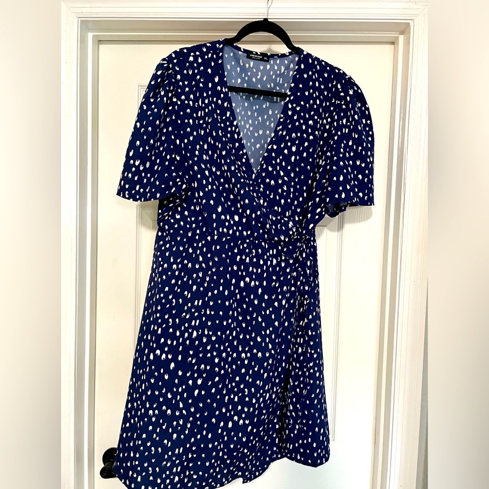 Navy Blue polka dotted true wrap dress